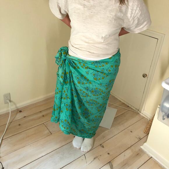 Gap EUC Women's Green Yellow Floral Pool Wrap Sarong Skirt One Size - Picture 1 of 8